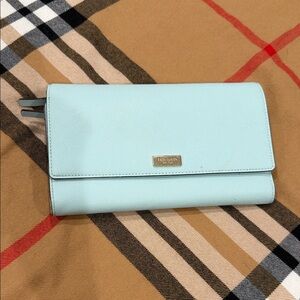 KATE SPADE ♠️ Mint Blue Saffiano Leather Travel Wallet with Gold Plaque